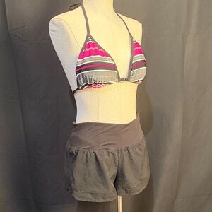 Striped Pink and Gray Bikini Set